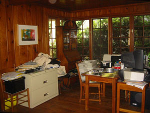 Cluttered office area