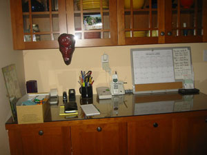 Tidy kitchen counter, with calendar