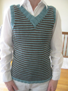 Turquoise and brown handknit sweater vest