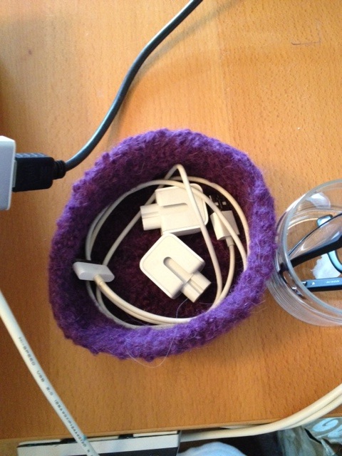 Felted basket keeps cords handy