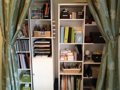 My office closet, part of the Clutter-Free and Awesome: 12 Pretty Organized Spaces article on iVillage