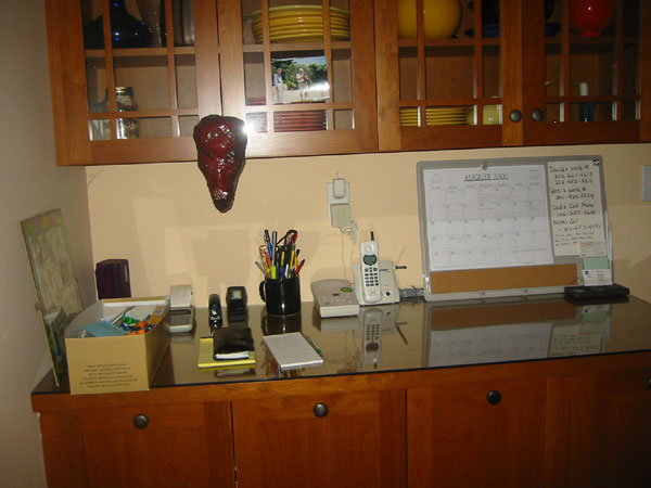 Tidy kitchen counter, with calendar