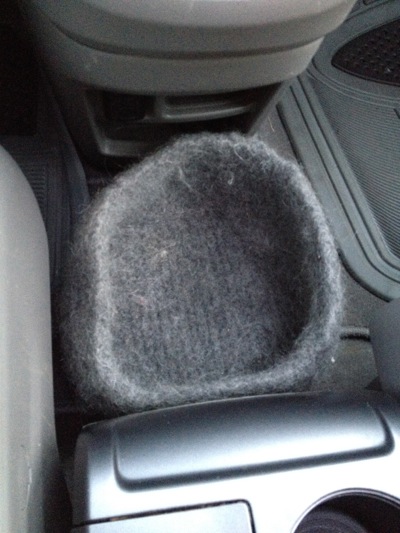 A felted knit basket makes a great car wastebasket