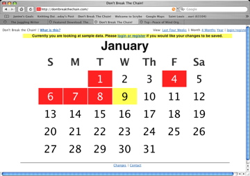 Screen shot of the goal tracker, Don't Break the Chain.com